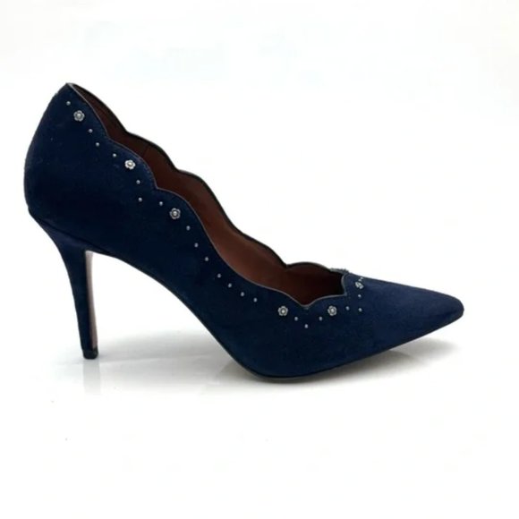 Coach Shoes Coach Waverly Scalloped Flower Stud Suede Leather Pumps